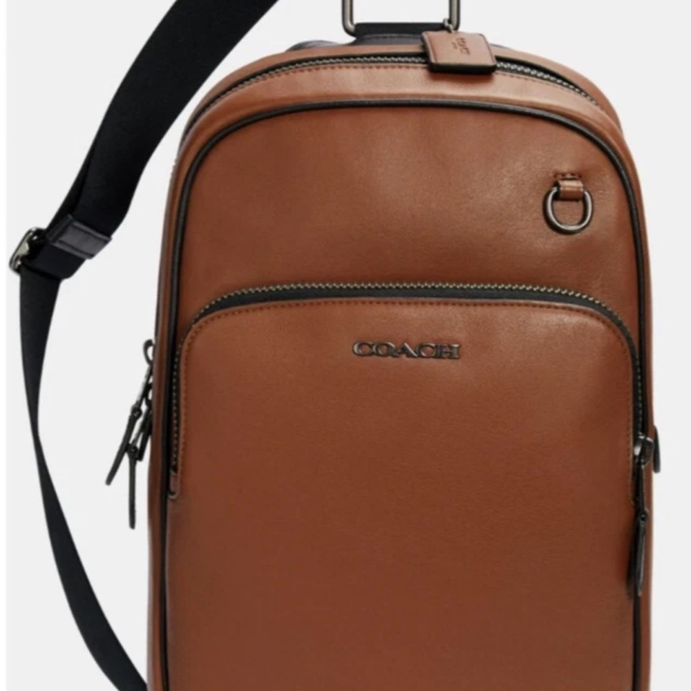 Coach Leather Sling Backpack CognacBlack Crossbody